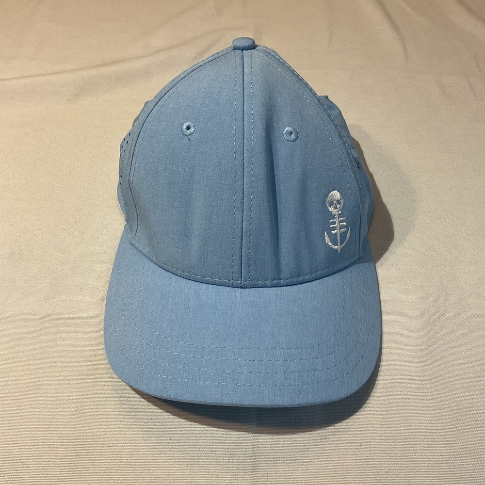 Saltwater Syndicate Light Blue Fishing Hat, White Embroidered Logo, Snapback